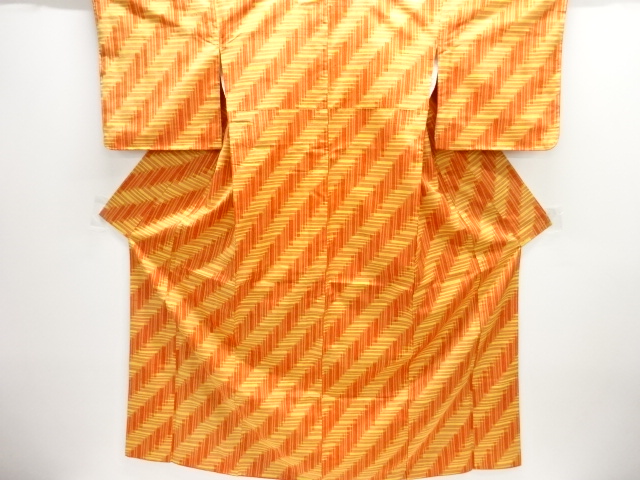 JAPANESE KIMONO / SILK / HAND WOVEN TSUMUGI / ABSTRACT FENCE